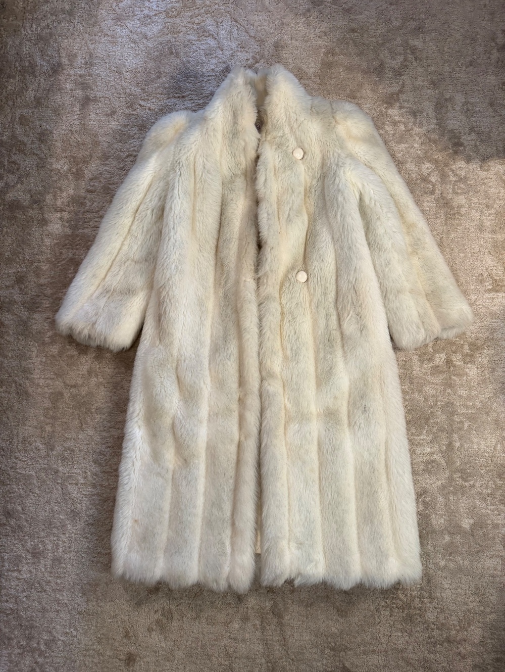 Vintage 60s 70s Intrigue Monterey Mills Ivory Faux Fur Coat Union Made USA Long